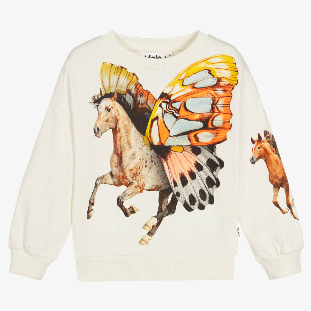 Molo-Girls Ivory Horse Cotton Sweatshirt | Childrensalon Outlet