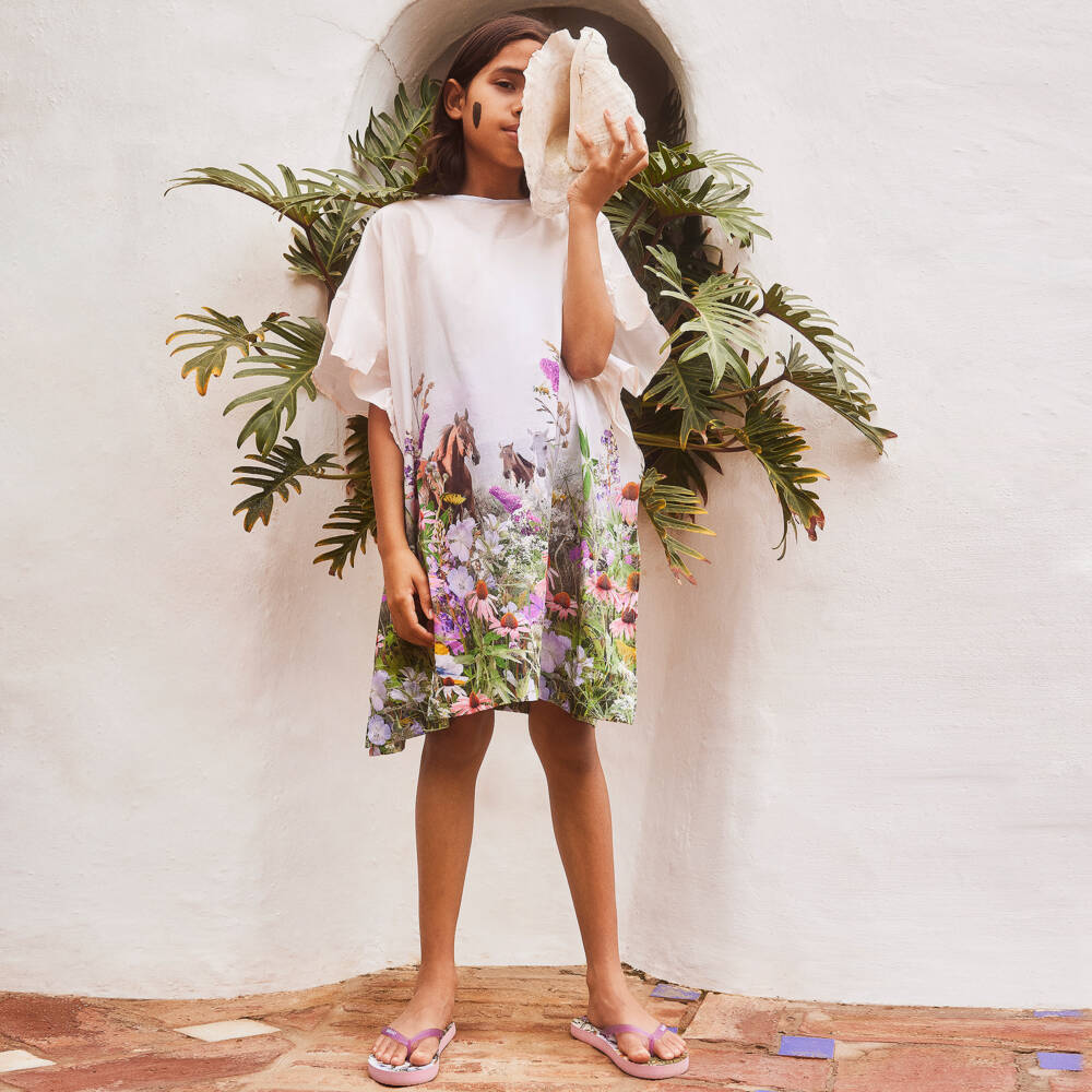 Molo-Кремовый пляжный кафтан с цветами для девочек | Childrensalon Outlet