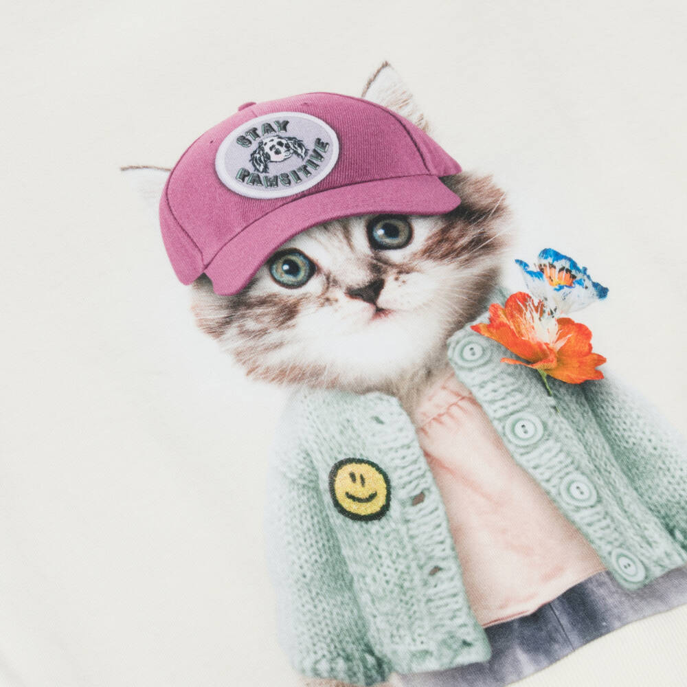 Molo-Girls Ivory Kitten Graphic Sweatshirt | Childrensalon Outlet
