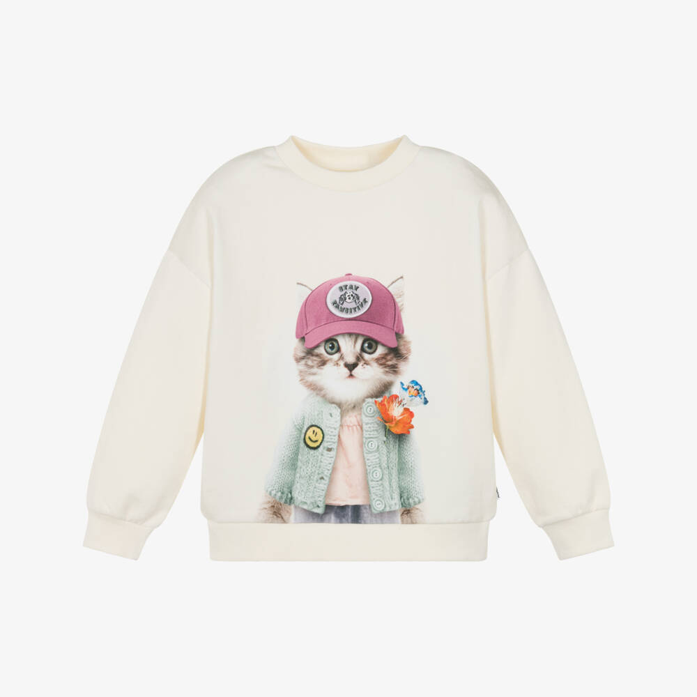 Molo-Кремовый свитшот с котенком для девочек | Childrensalon Outlet