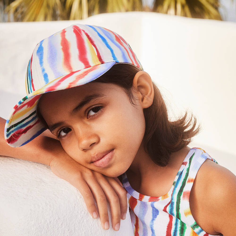 Molo-Girls Ivory Multicoloured Stripe Cap | Childrensalon Outlet