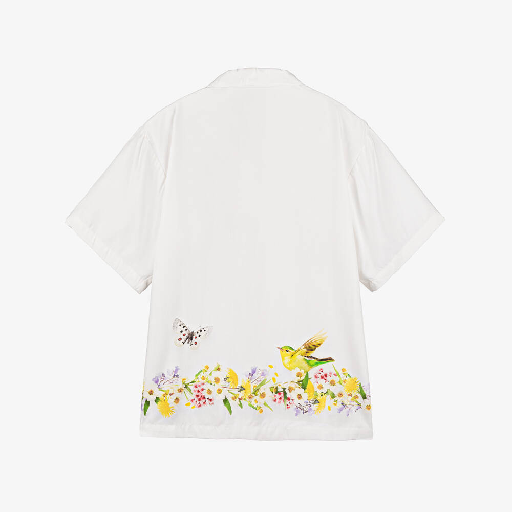 Molo-Girls Ivory Nature Print Cuban Shirt | Childrensalon Outlet