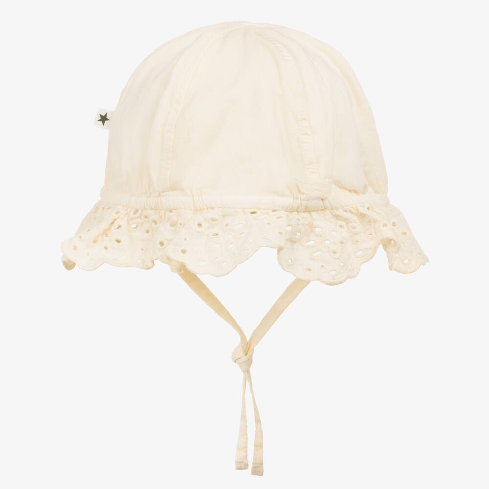 Molo-Girls Ivory Organic Cotton Broderie Anglaise Hat | Childrensalon Outlet