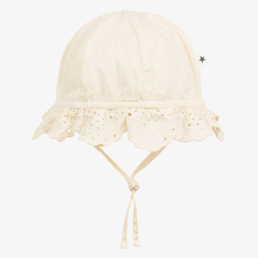 Molo-Girls Ivory Organic Cotton Broderie Anglaise Hat | Childrensalon Outlet