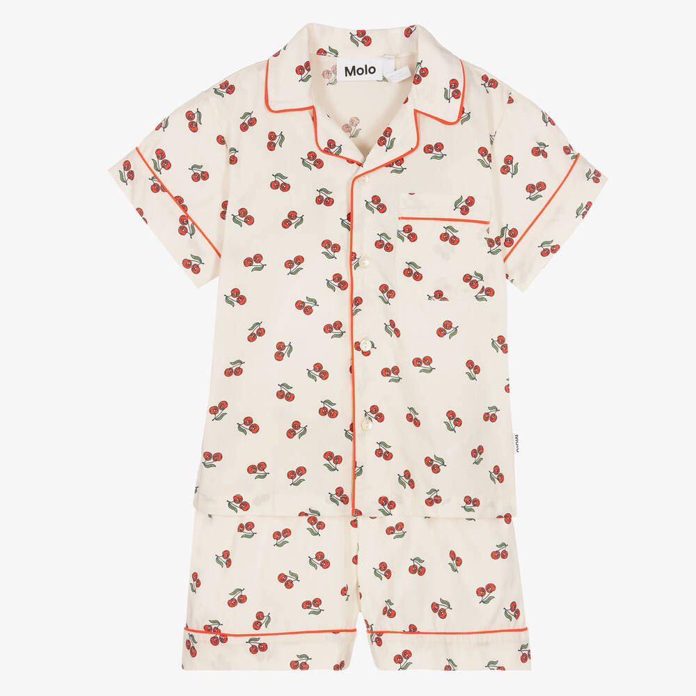 Molo - Girls Ivory Organic Cotton Cherry Pyjamas | Childrensalon