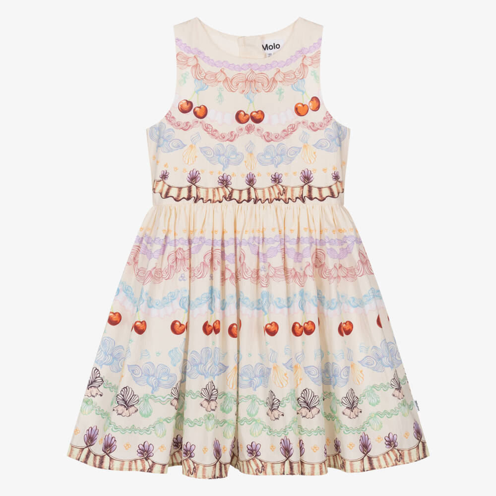 Molo-Girls Ivory Organic Cotton Dress with Cherries & Seashells | Childrensalon Outlet