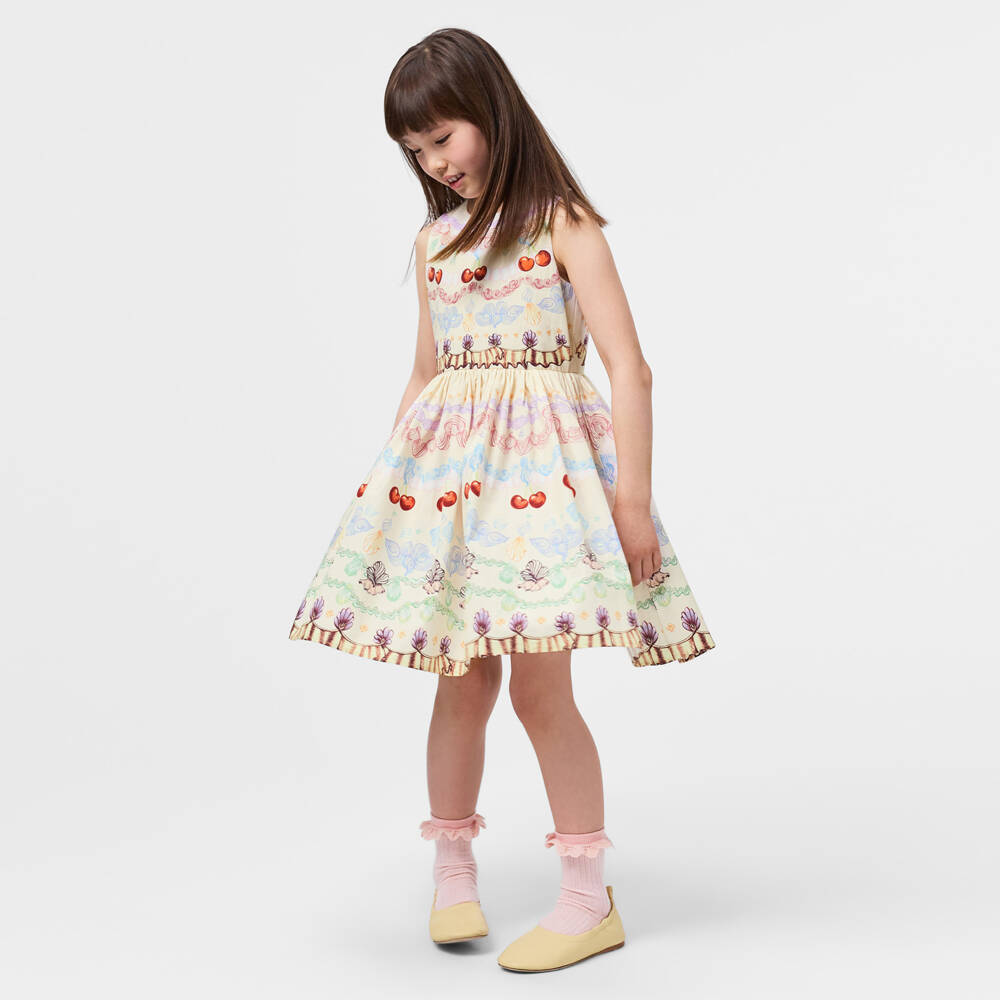Molo-Girls Ivory Organic Cotton Dress with Cherries & Seashells | Childrensalon Outlet