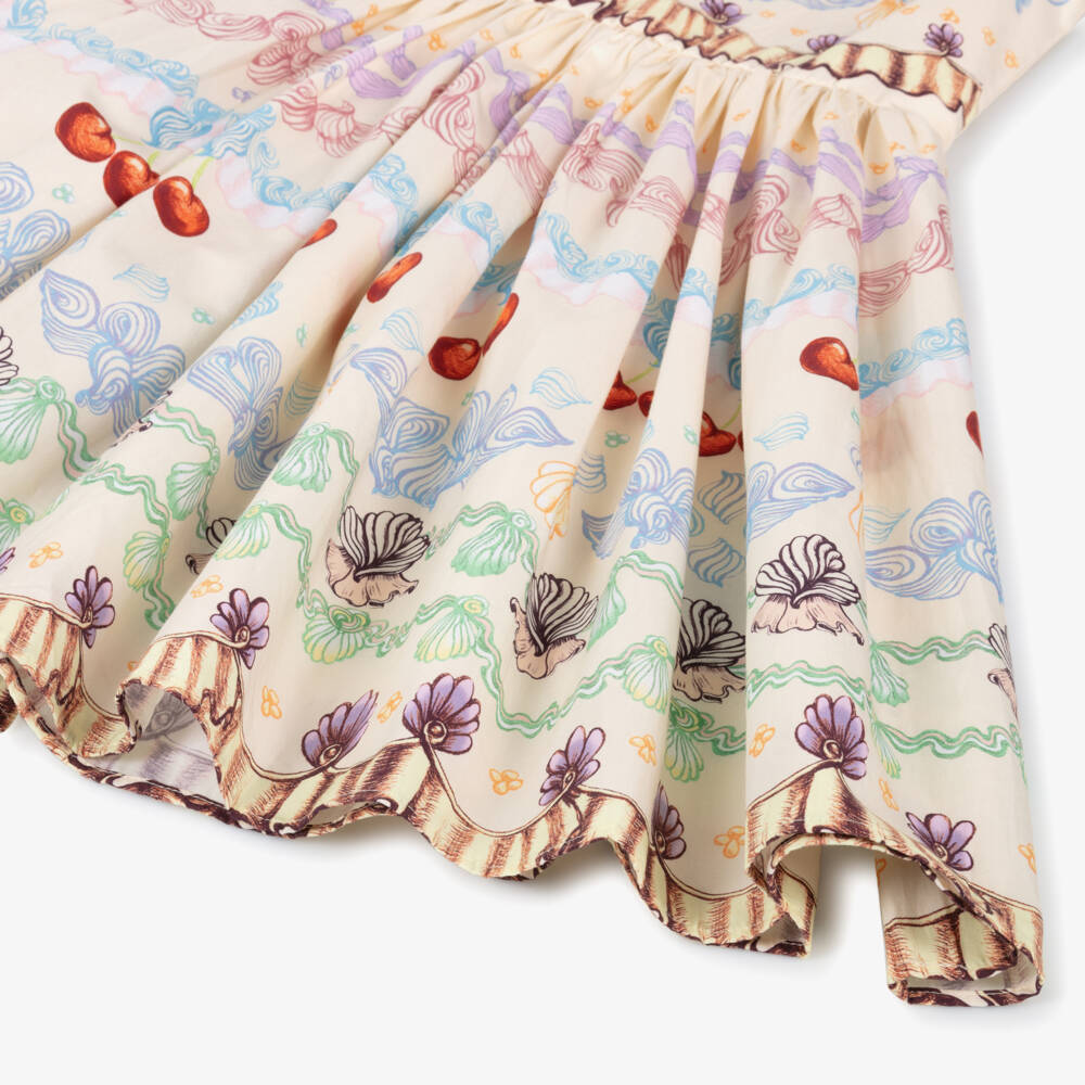 Molo-Girls Ivory Organic Cotton Dress with Cherries & Seashells | Childrensalon Outlet