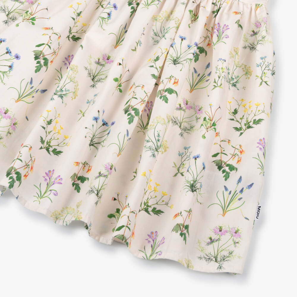 Molo-Girls Ivory Organic Cotton Dress with Floral Illustration | Childrensalon Outlet