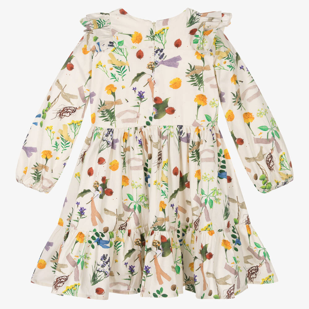 Molo-فستان قطن عضوي بوبلين لون عاجي بطبعة ورود | Childrensalon Outlet