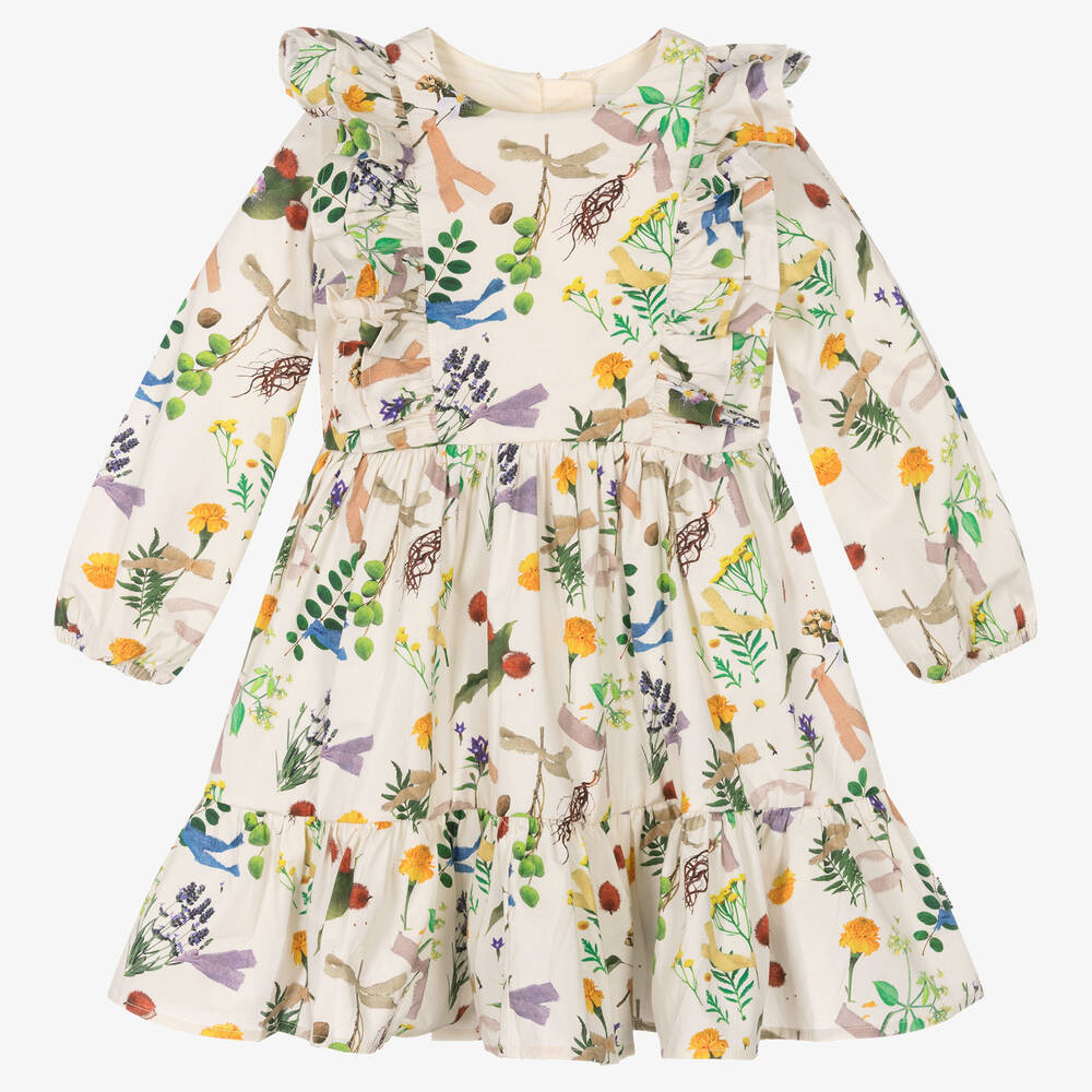 Molo - Girls Ivory Organic Cotton Floral Dress | Childrensalon