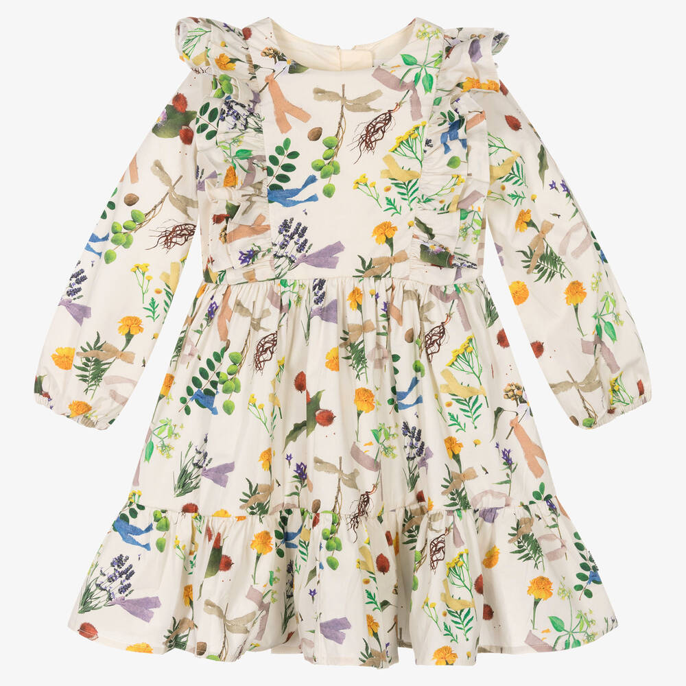 Molo-Girls Ivory Organic Cotton Floral Dress | Childrensalon Outlet