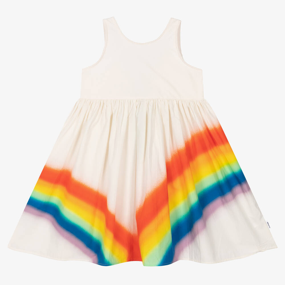 Molo - Girls Ivory Organic Cotton Rainbow Dress | Childrensalon