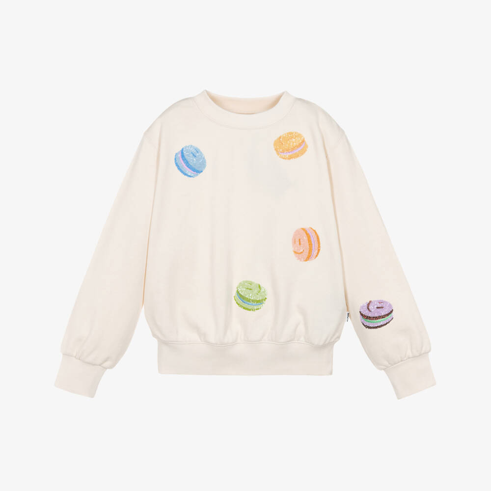 Molo-Girls Ivory Organic Cotton Sequin Macaroon Sweatshirt | Childrensalon Outlet