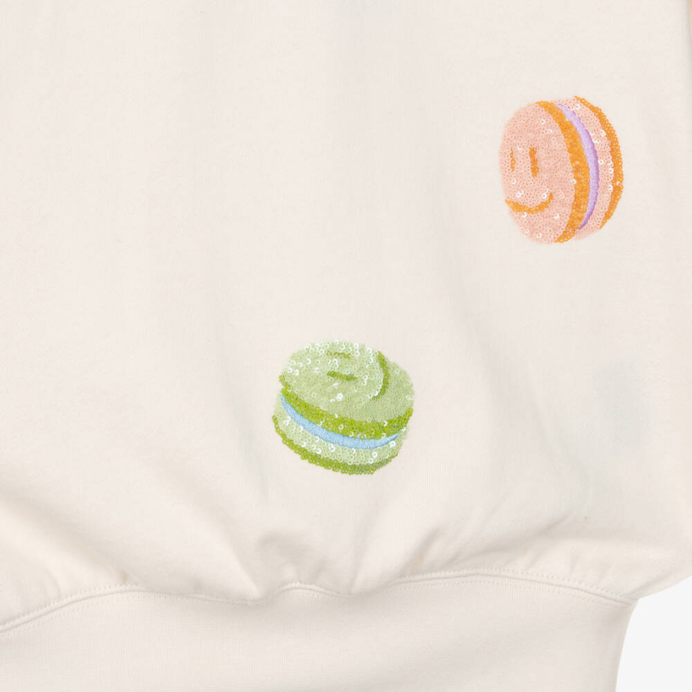 Molo-Girls Ivory Organic Cotton Sequin Macaroon Sweatshirt | Childrensalon Outlet