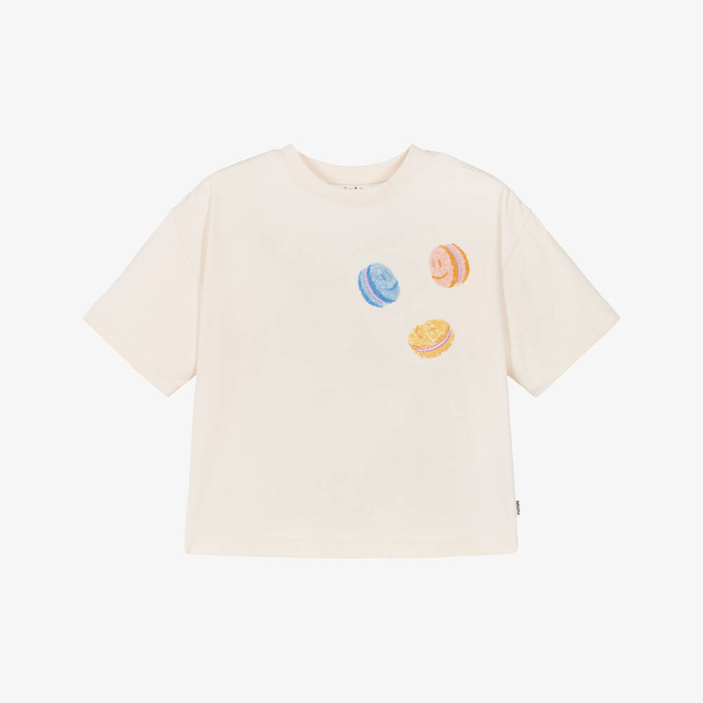 Molo-Girls Ivory Organic Cotton Sequin Macaroon T-Shirt | Childrensalon Outlet
