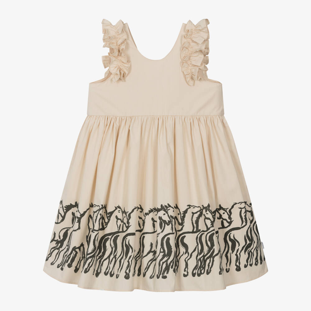 Molo-Платье кремовое с лошадками для девочек из органического хлопка | Childrensalon Outlet