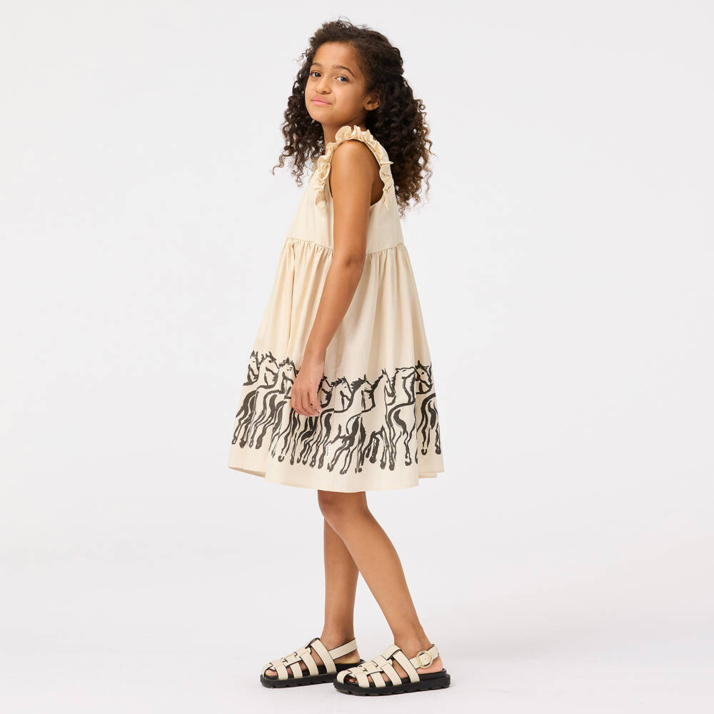Molo-فستان عاجي عضوي للبنات بنقشة الخيول | Childrensalon Outlet