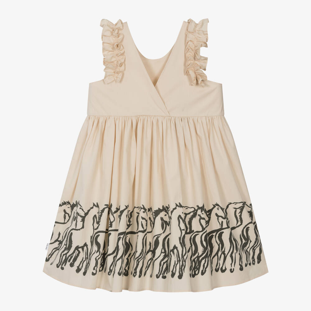 Molo-فستان عاجي عضوي للبنات بنقشة الخيول | Childrensalon Outlet