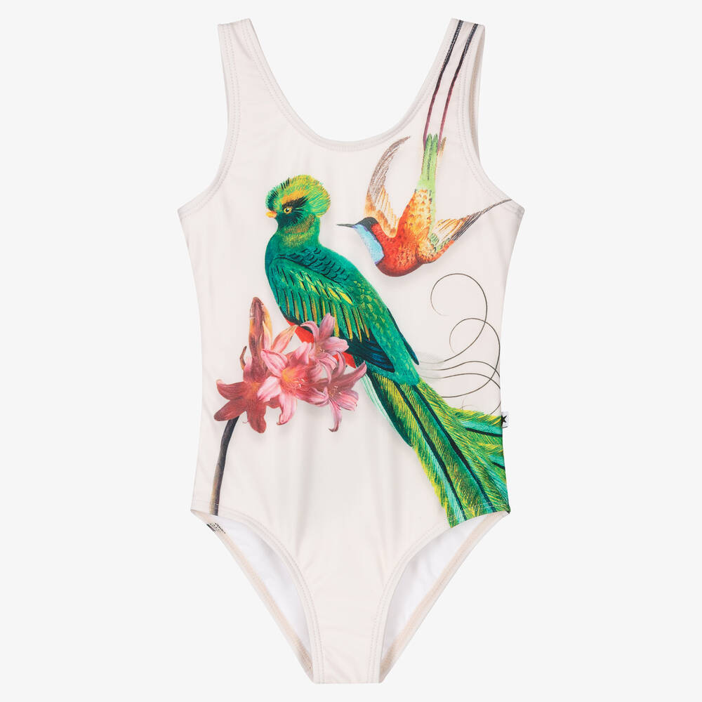 Molo - Girls Ivory Paradise Bird Swimsuit (UPF50+) | Childrensalon