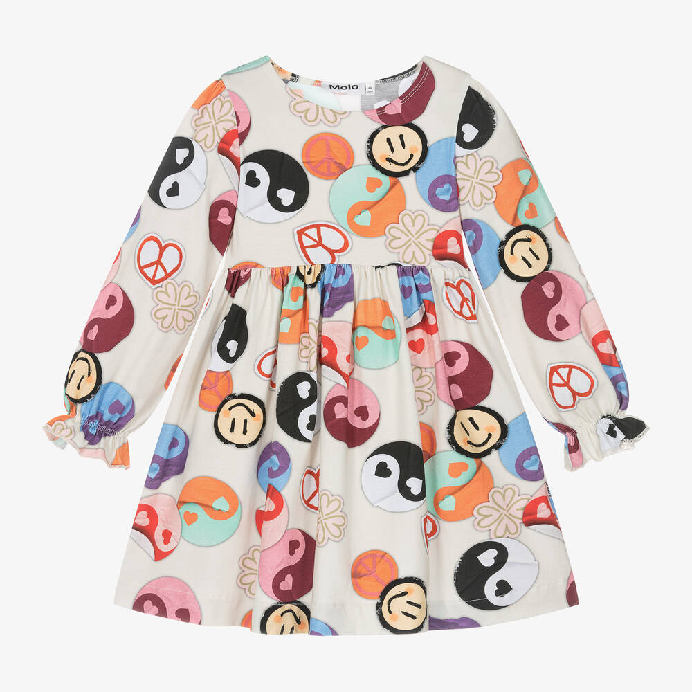 Molo-Girls Ivory Peace Organic Cotton Dress | Childrensalon Outlet