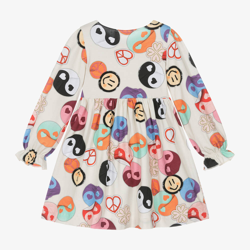 Molo-Girls Ivory Peace Organic Cotton Dress | Childrensalon Outlet