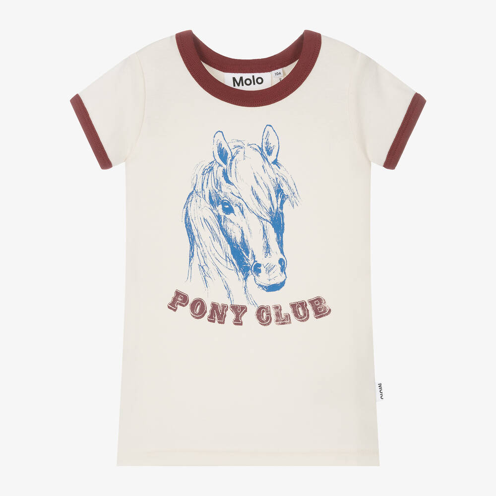 Molo-Girls Ivory Pony Cotton T-Shirt | Childrensalon Outlet