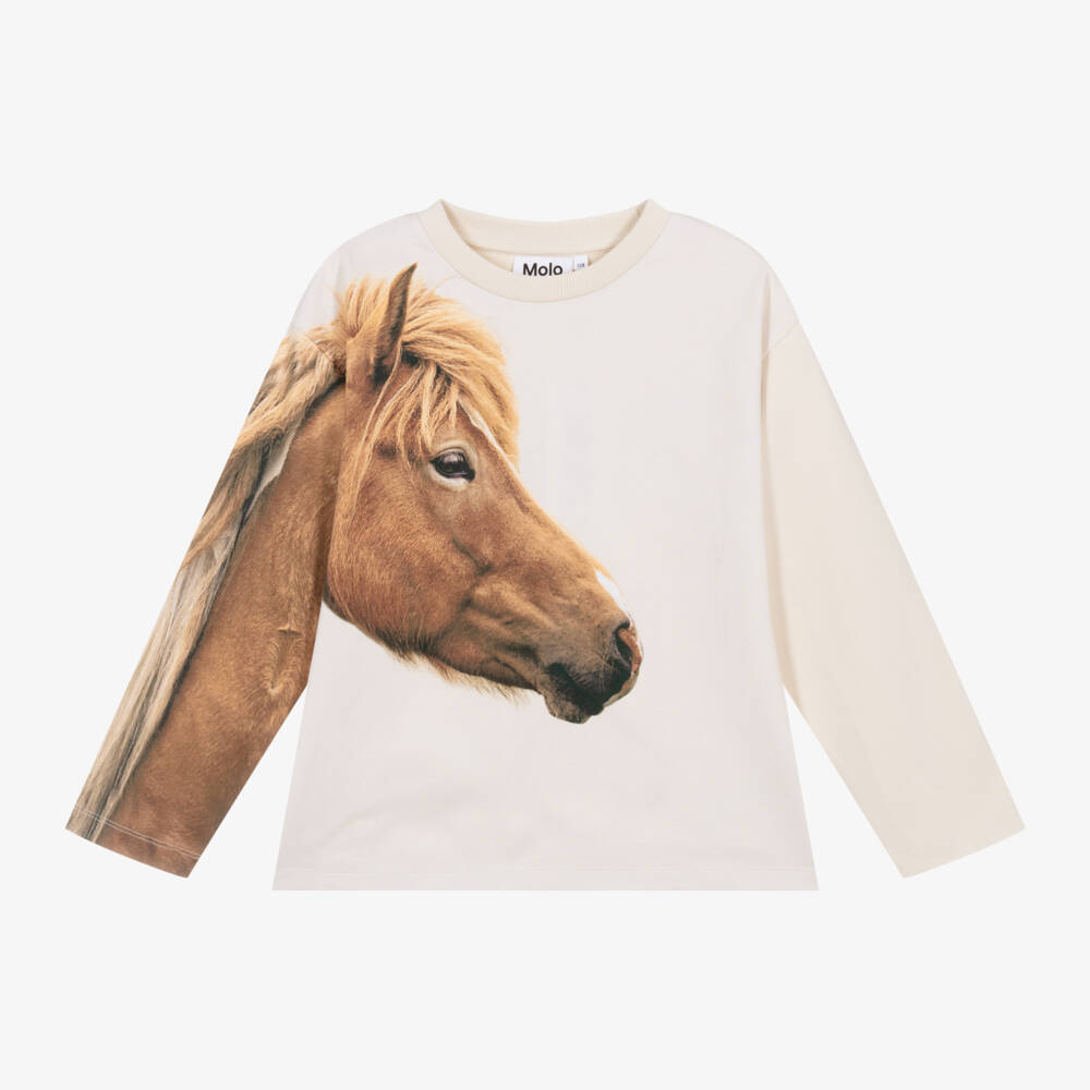 Molo-Girls Ivory Pony Print Jumper | Childrensalon Outlet
