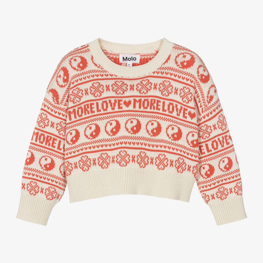 Molo-Girls Ivory & Red Cotton Knit Sweater | Childrensalon Outlet