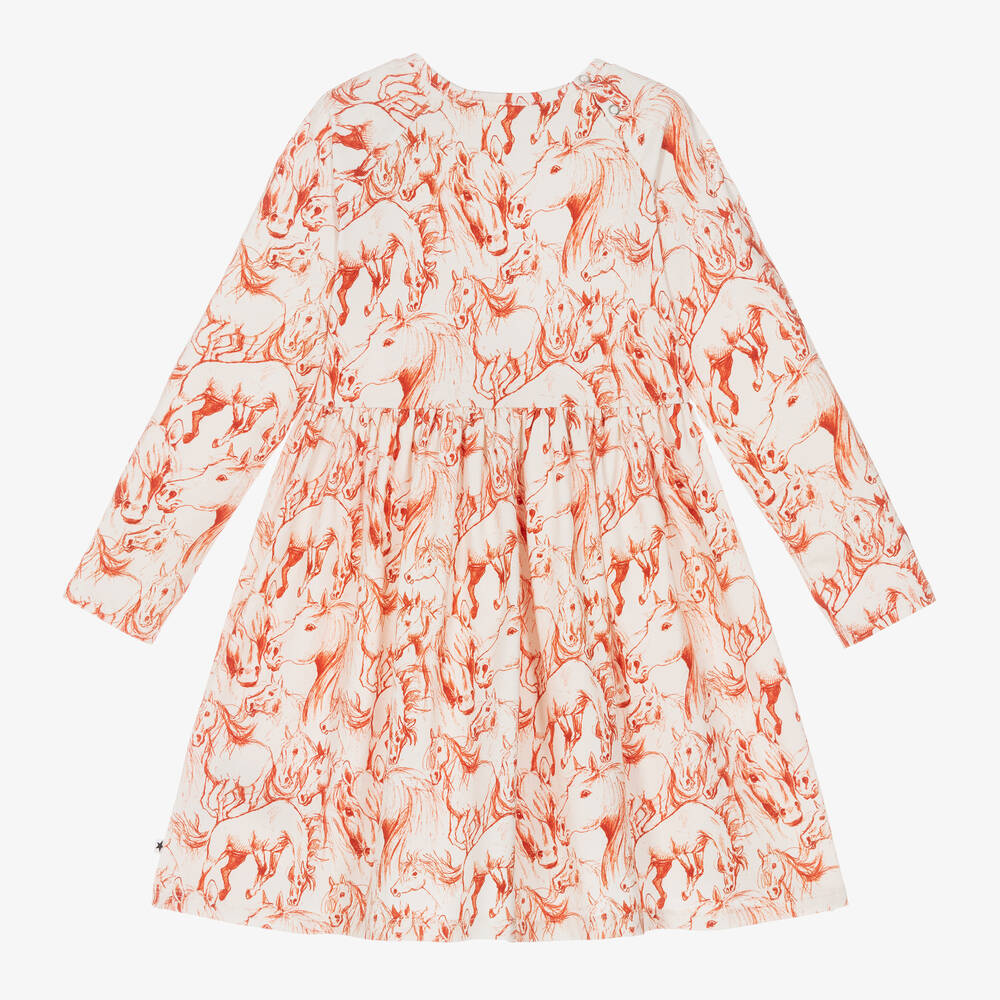 Molo-Girls Ivory & Red Horses Cotton Dress | Childrensalon Outlet