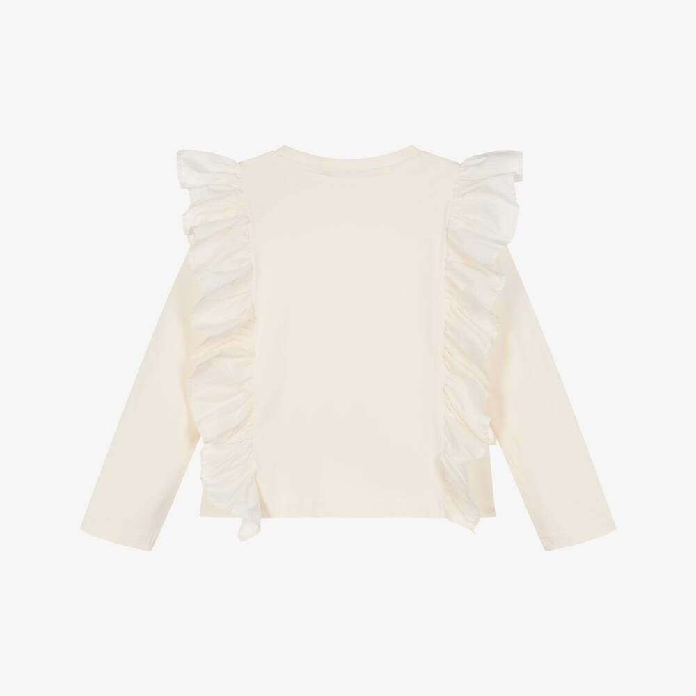 Molo-Girls Ivory Ruffle Cotton Top | Childrensalon Outlet