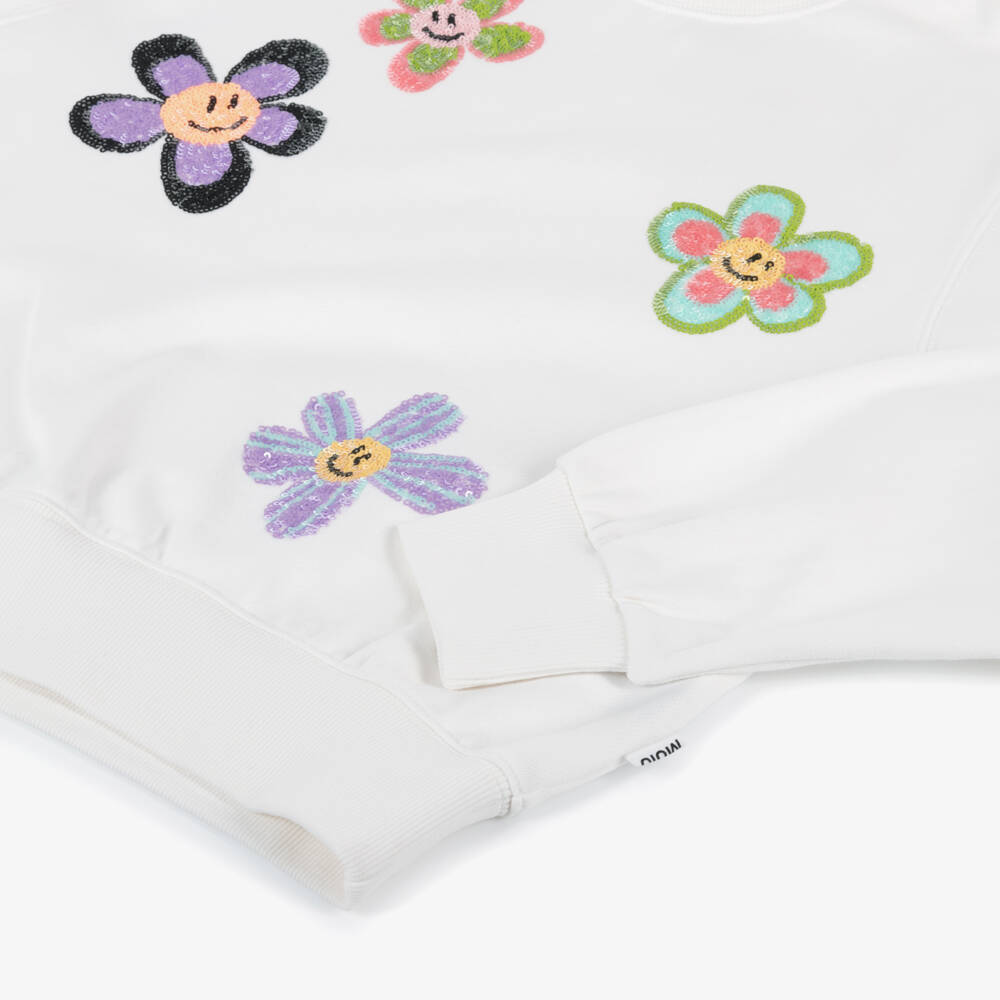 Molo-Girls Ivory Sequin Floral Cotton Top | Childrensalon Outlet