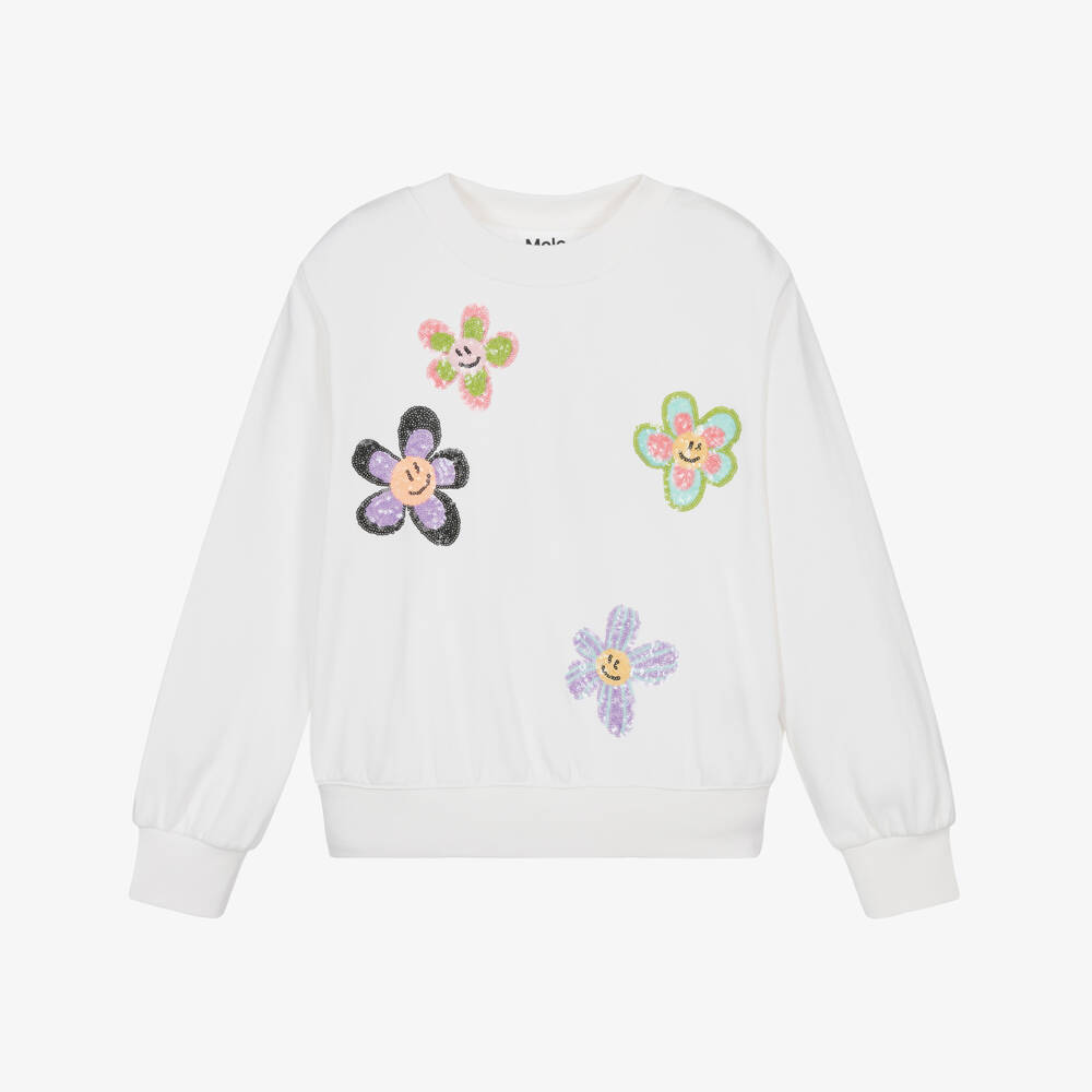 Molo-بلوزة قطنية عاجية مزينة بالترتر والزهور للبنات | Childrensalon Outlet