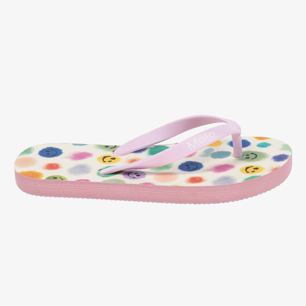 Molo-Girls Ivory Smiling Face Flip Flops | Childrensalon Outlet