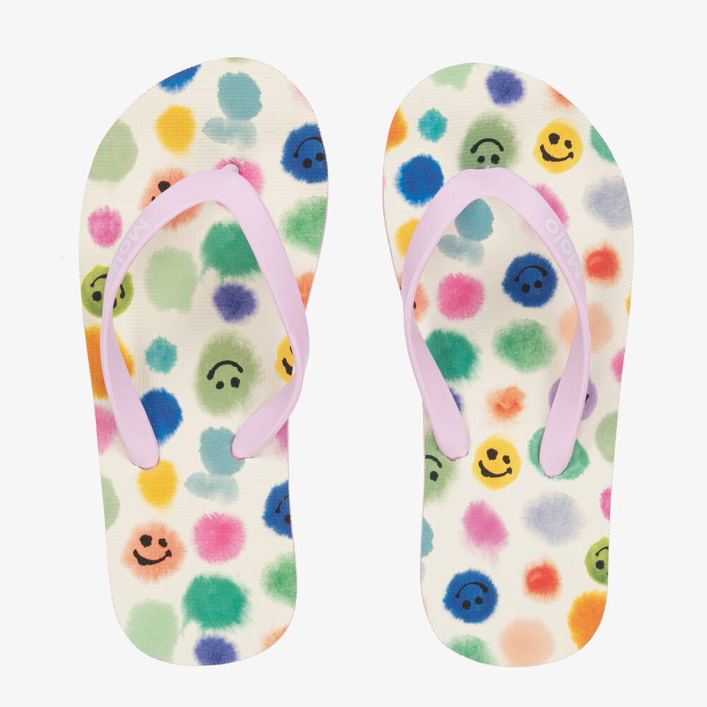 Molo-Girls Ivory Smiling Face Flip Flops | Childrensalon Outlet