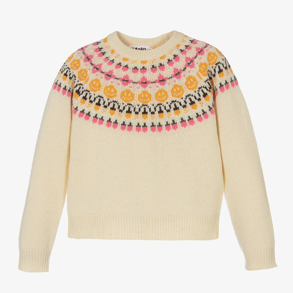 Molo - Girls Ivory Wool Jumper  | Childrensalon