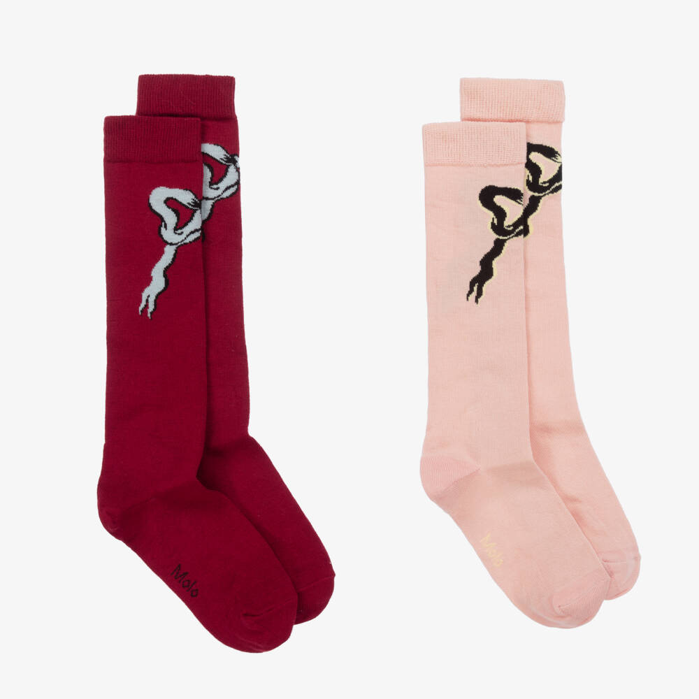 Molo-Girls Knee High Red & Pink Socks | Childrensalon Outlet