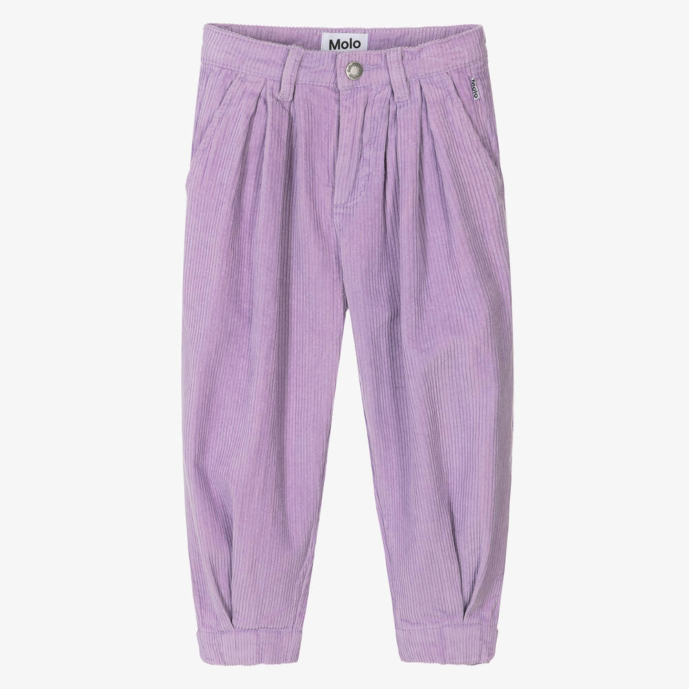 Molo - Girls Lilac Cotton Corduroy Trousers | Childrensalon