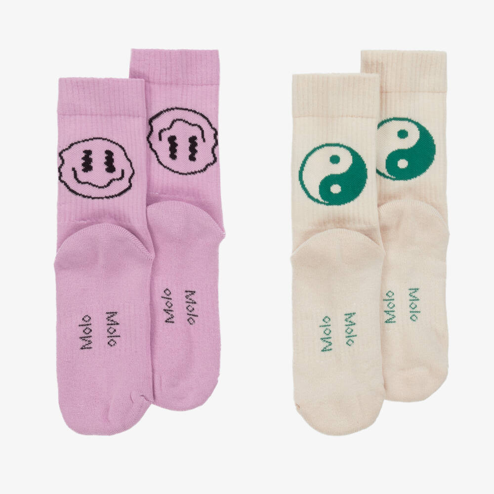 مولو-جوارب مزيج قطن محبوك لون عاجي و بنفسجي للبنات ( عدد 2 ) | Childrensalon Outlet