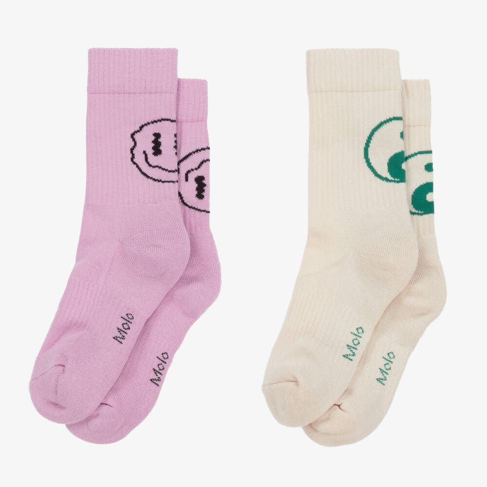 مولو-جوارب مزيج قطن محبوك لون عاجي و بنفسجي للبنات ( عدد 2 ) | Childrensalon Outlet