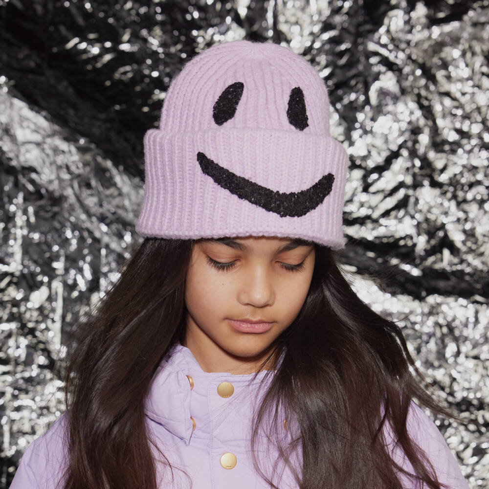 Molo-Girls Lilac Knit Smile Beanie | Childrensalon Outlet