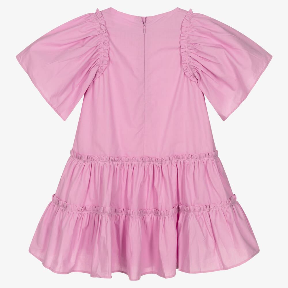Molo-Girls Lilac Pink Tiered Cotton Dress | Childrensalon Outlet