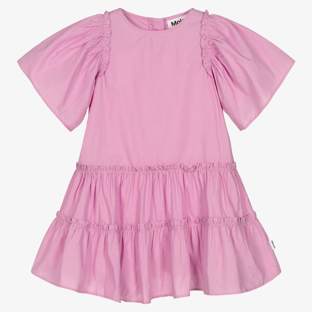 Molo - Robe rose lilas en coton à volants | Childrensalon