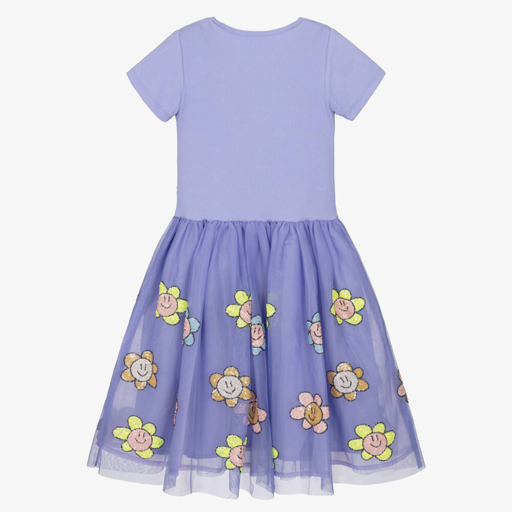 Molo-Girls Lilac Purple Dress with Sequin Flowers | Childrensalon Outlet