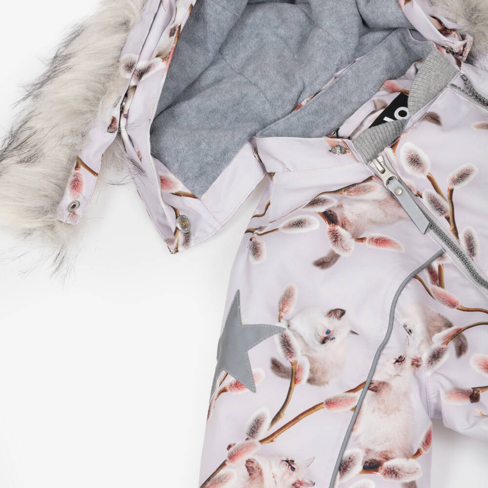 Molo-Girls Lilac Purple Hooded Kitten Snowsuit | Childrensalon Outlet