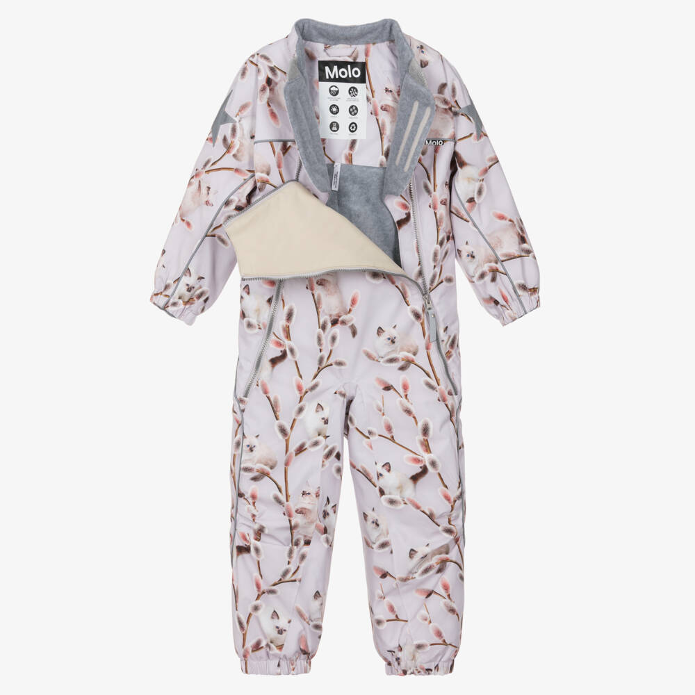 Molo-Girls Lilac Purple Hooded Kitten Snowsuit | Childrensalon Outlet