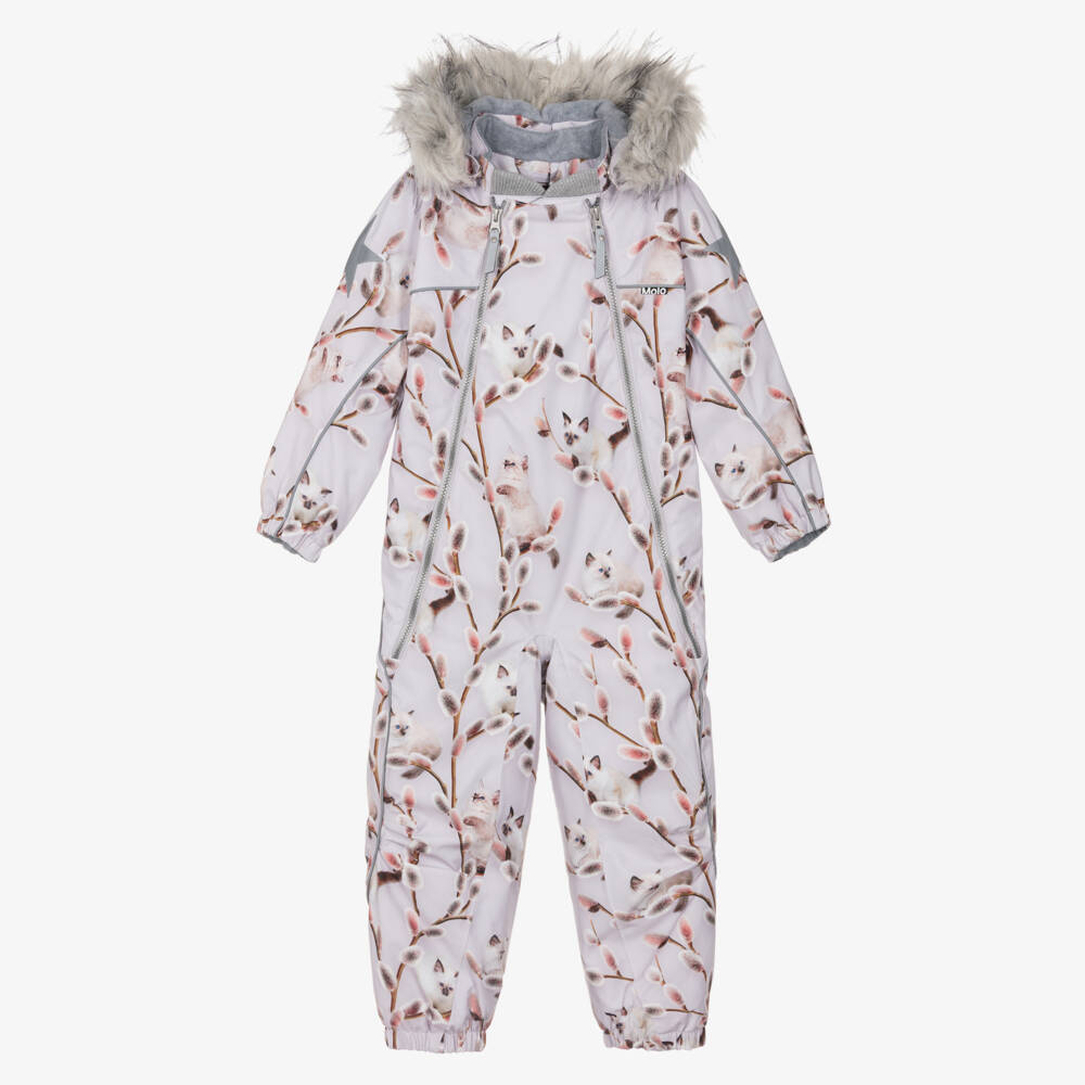 Molo-Girls Lilac Purple Hooded Kitten Snowsuit | Childrensalon Outlet