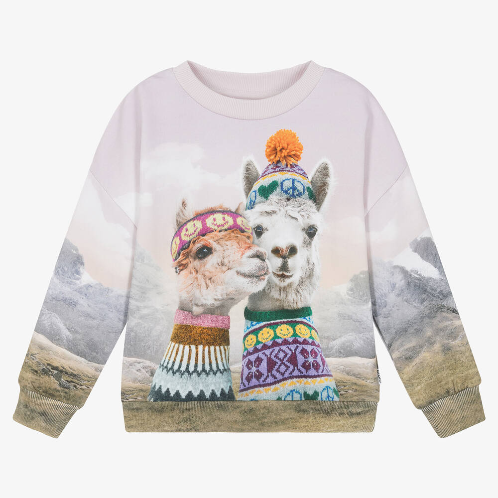 Molo - Girls Lilac Purple Llama Sweatshirt | Childrensalon