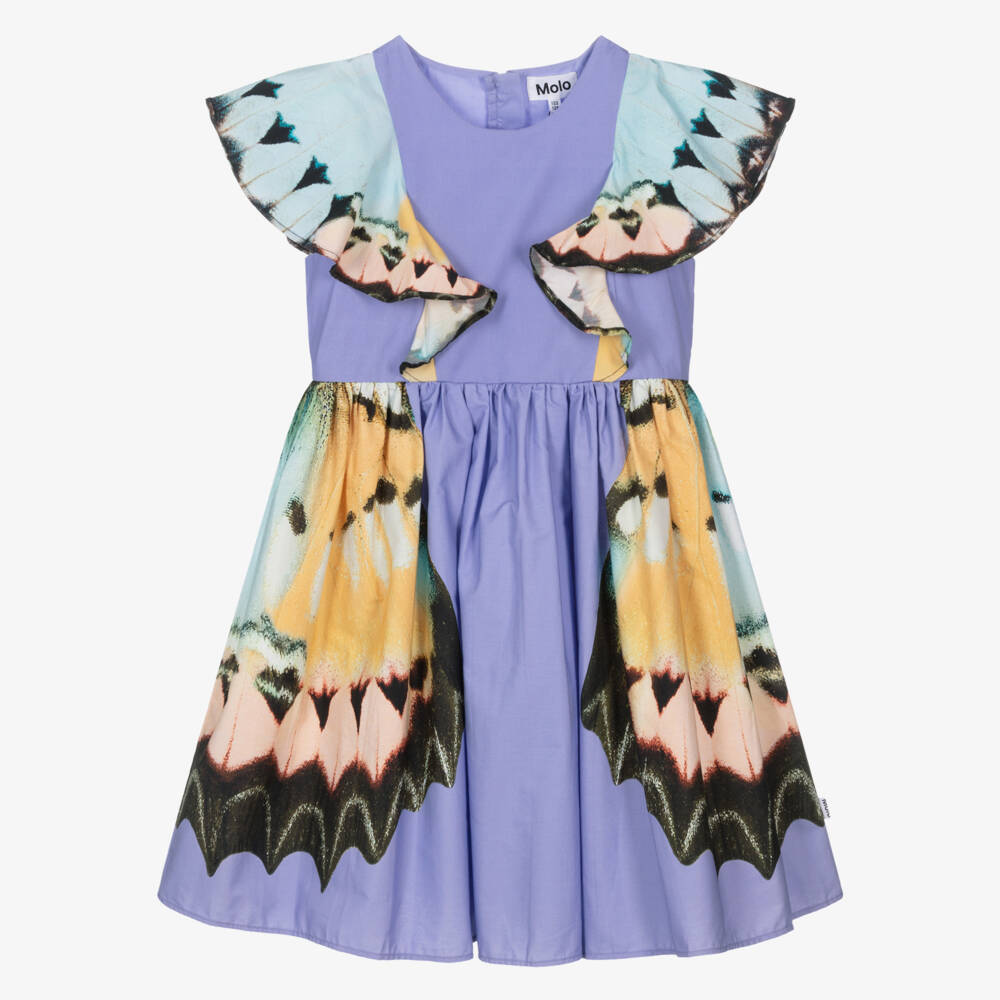 Molo-Girls Lilac Purple Organic Cotton Butterfly Dress | Childrensalon Outlet