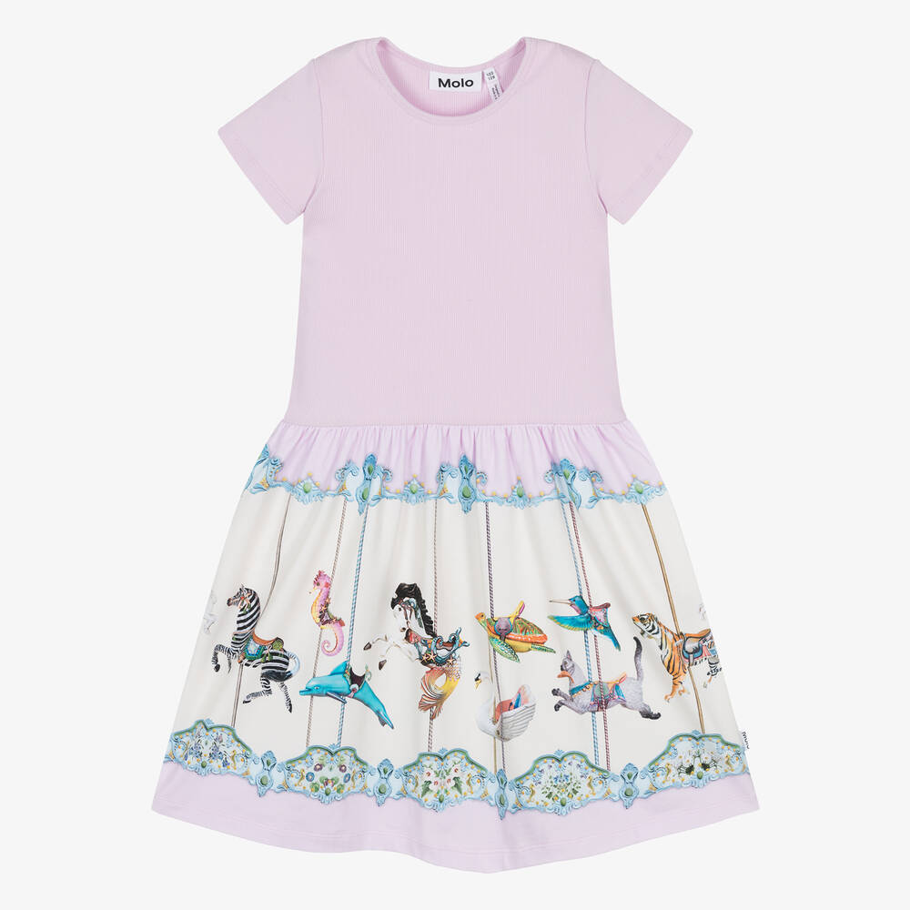Molo-فستان قطن عضوي جيرسي لون أرجواني وعاجي | Childrensalon Outlet